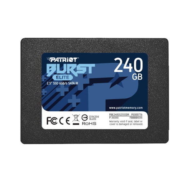 SSD PATRIOT Burst Elite 240GB SATA 3.0 3D NAND Write speed 320 MBytes/sec Read speed 450 MBytes/sec 2,5" TBW 100 TB PBE240GS25SS