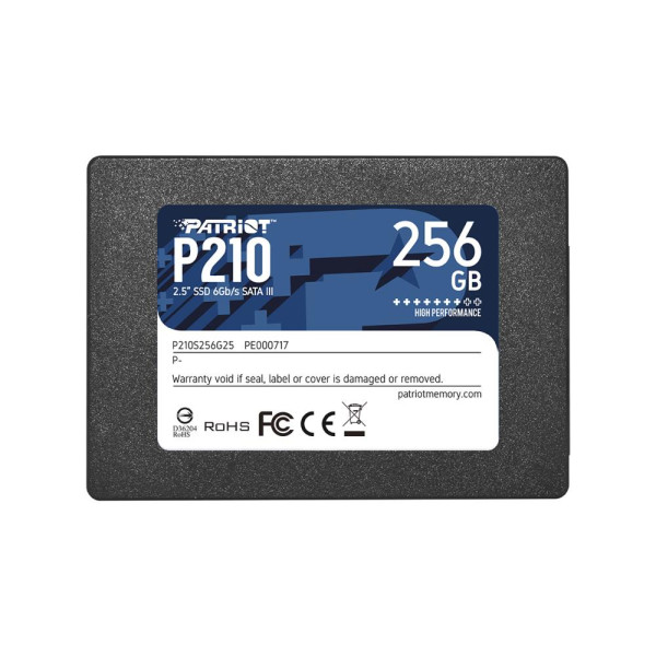 SSD PATRIOT P210 256GB SATA 3.0 Write speed 400 MBytes/sec Read speed 500 MBytes/sec 2,5" TBW 120 TB P210S256G25