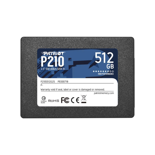 SSD PATRIOT P210 512GB SATA 3.0 Write speed 430 MBytes/sec Read speed 520 MBytes/sec 2,5" TBW 240 TB P210S512G25