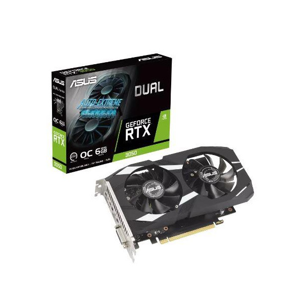 Graphics Card ASUS NVIDIA GeForce RTX 3050 6 GB GDDR6 96 bit PCIE 4.0 16x Dual Slot Fansink 1xDVI-D 1xHDMI 1xDisplayPort DUAL-RT