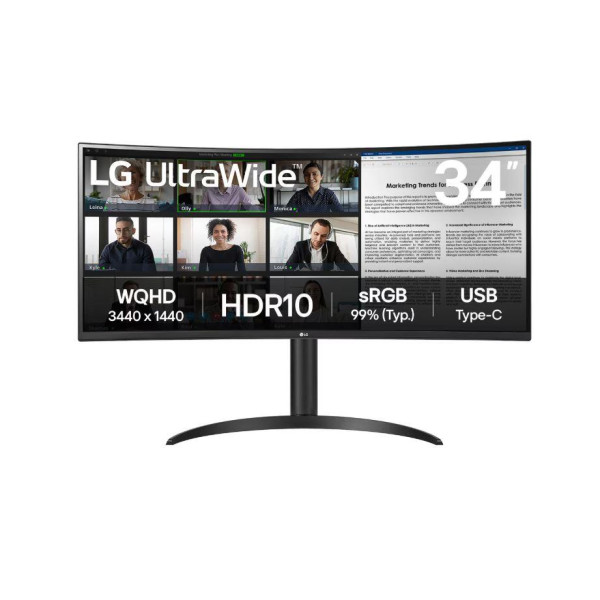 LCD Monitor LG 34WR55QK-B 34" Business/Curved/21 : 9 Panel VA 3440x1440 21:9 100Hz 5 ms Height adjustable Tilt Colour Black 34WR