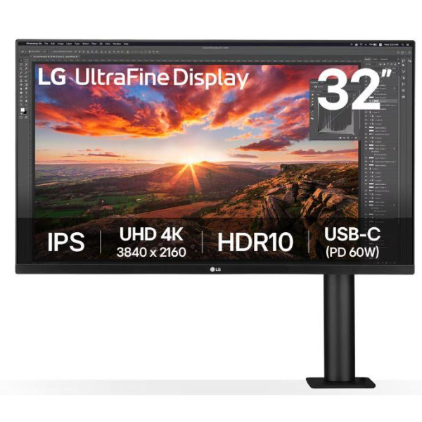 LCD Monitor LG 31.5" Panel IPS 3840x2160 16:9 60Hz 5 ms Speakers Swivel Pivot Height adjustable Tilt Colour Black 32UN880K-B