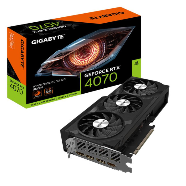 Graphics Card GIGABYTE NVIDIA GeForce RTX 4070 12 GB GDDR6 192 bit PCIE 4.0 16x Triple slot Fansink 1xHDMI 3xDisplayPort GV-N407