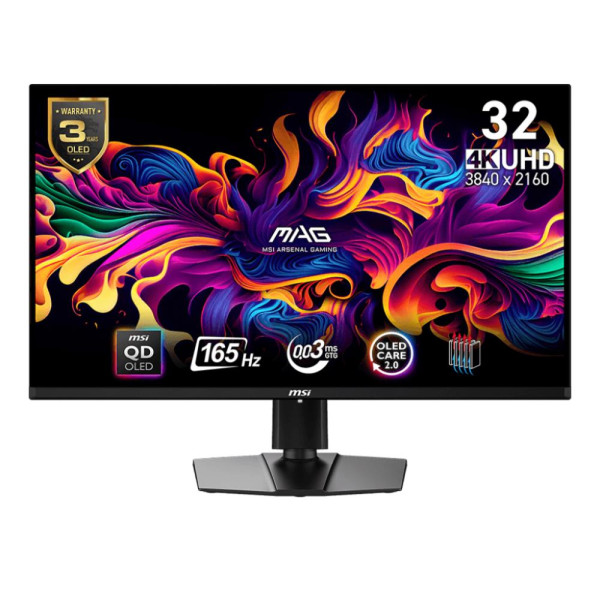 Monitor MSI 31.5" Gaming Panel QD-OLED 3840x2160 16:9 165Hz 0.03 ms Swivel Pivot Height adjustable Tilt Colour Black MAG321UPQD-