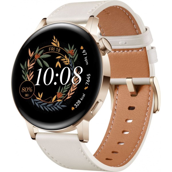 HUAWEI WATCH GT 3 (42MM) ROSEGOLD WITH WHITE LEATHER STRAP