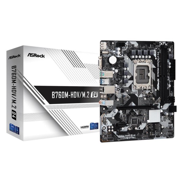 Mainboard ASROCK Intel B760 Express LGA1700 Micro-ATX Memory DDR4 Memory slots 2 2xPCI-Express 3.0 1x 1xPCI-Express 4.0 16x 2xM.