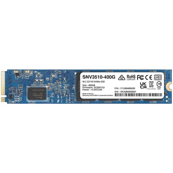 SSD SYNOLOGY 400GB M.2 PCIE NVMe Write speed 750 MBytes/sec Read speed 3000 MBytes/sec TBW 491 TB MTBF 1800000 hours SNV3510-400