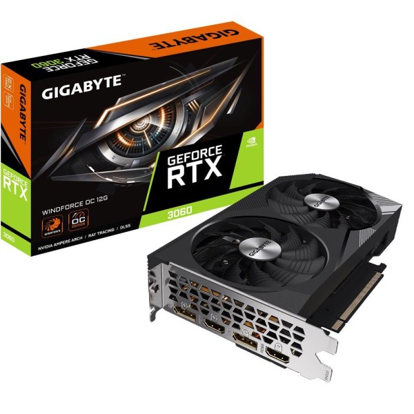 Graphics Card GIGABYTE NVIDIA GeForce RTX 3060 12 GB GDDR6 192 bit PCIE 4.0 16x Memory 15000 MHz GPU 1792 MHz 2xHDMI 2xDisplayPo