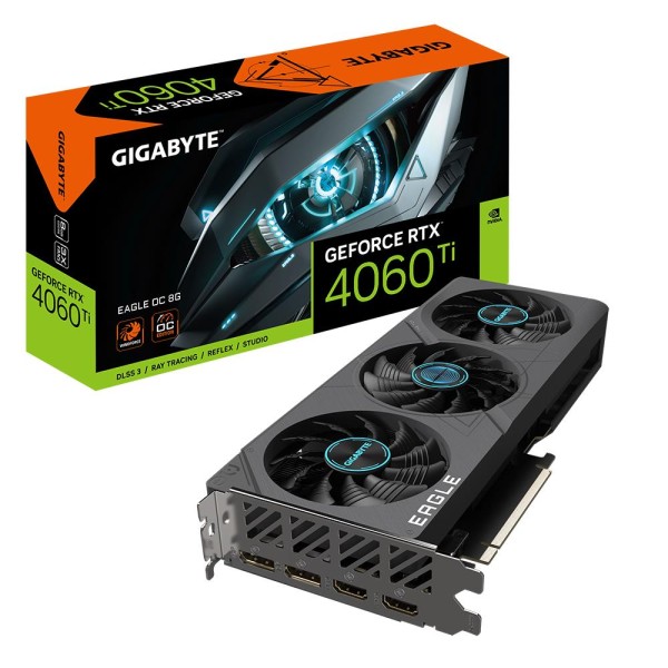 Graphics Card GIGABYTE NVIDIA GeForce RTX 4060 Ti 8 GB GDDR6 128 bit PCIE 4.0 16x 2xHDMI 2xDisplayPort GV-N406TEAGLEOC-8GD