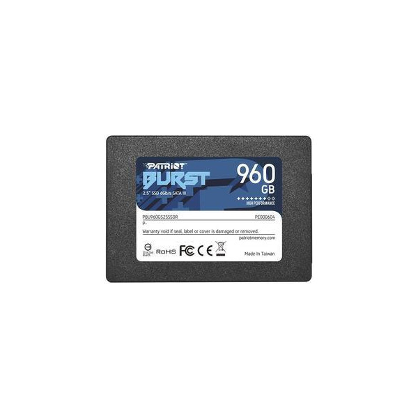 SSD PATRIOT Burst Elite 960GB SATA 3.0 3D NAND Write speed 320 MBytes/sec Read speed 450 MBytes/sec 2,5" TBW 400 TB PBE960GS25SS