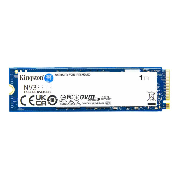 SSD KINGSTON NV3 1TB M.2 PCIE NVMe 3D NAND Write speed 4000 MBytes/sec Read speed 6000 MBytes/sec TBW 320 TB MTBF 200000 hours S