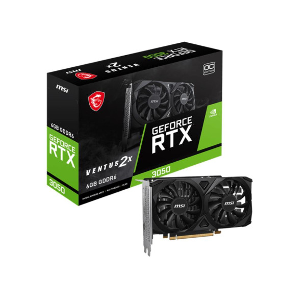 Graphics Card MSI NVIDIA GeForce RTX 3050 6 GB GDDR6 96 bit PCIE 4.0 16x Dual Slot Fansink 2xHDMI 1xDisplayPort RTX3050VEN2XE6GO