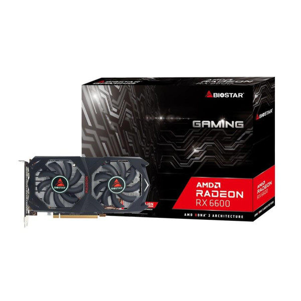 Graphics Card BIOSTAR AMD Radeon RX 6600 8 GB GDDR6 128 bit PCIE 4.0 16x GPU 1626 MHz Dual Slot Fansink 1xHDMI 3xDisplayPort VA6