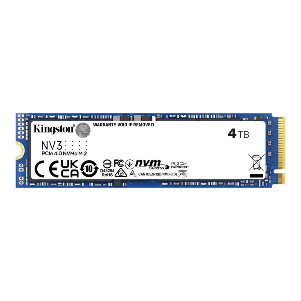 SSD KINGSTON NV3 4TB M.2 PCIE 3D NAND Write speed 5000 MBytes/sec Read speed 6000 MBytes/sec MTBF 200000 hours SNV3S/4000G