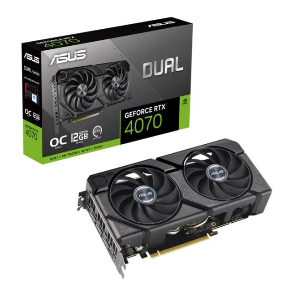 Graphics Card ASUS NVIDIA GeForce RTX 4070 12 GB GDDR6 192 bit PCIE 4.0 16x Triple slot Fansink 1xHDMI 3xDisplayPort DUAL-RTX407