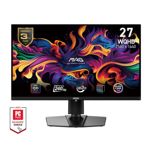 Monitor MSI 26.5" Gaming Panel QD-OLED 2560x1440 16:9 240Hz Matte 0.03 ms Swivel Pivot Height adjustable Tilt Colour Black MAG27