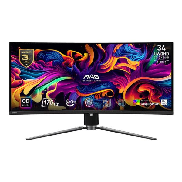 LCD Monitor MSI 34" Curved/21 : 9 Panel QD-OLED 3440x1440 21:9 175Hz Matte 0.03 ms Swivel Height adjustable Tilt Colour Black MA